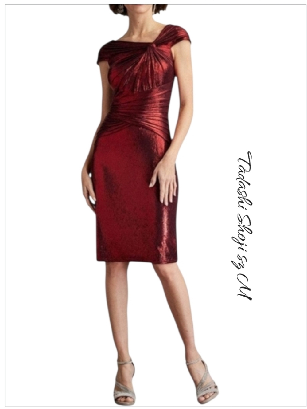 NWT Tadashi Shoji Cocktail Metallic Sheath Dress Sz M
